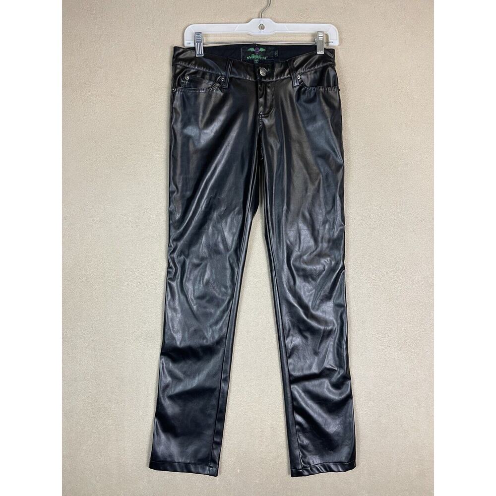 TRIPP NYC Pants Womens 3 Black Faux Leather Straight Leg Embroidered Back Pocket